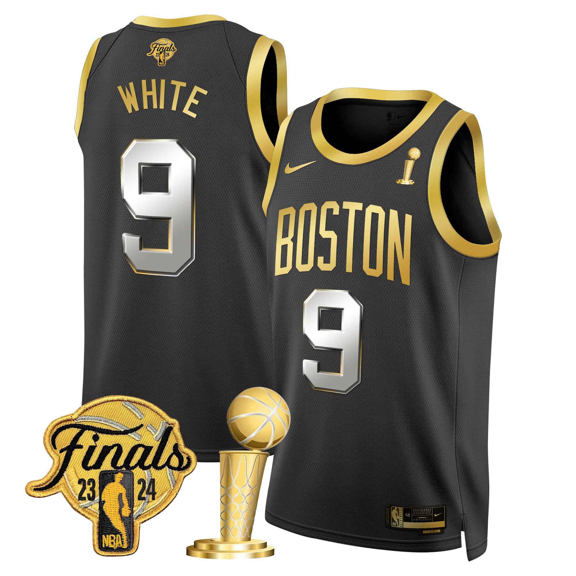 Men Boston Celtics #9 White Black 2024 Nike Final & Champions Patch Swingman NBA Jersey->boston celtics->NBA Jersey